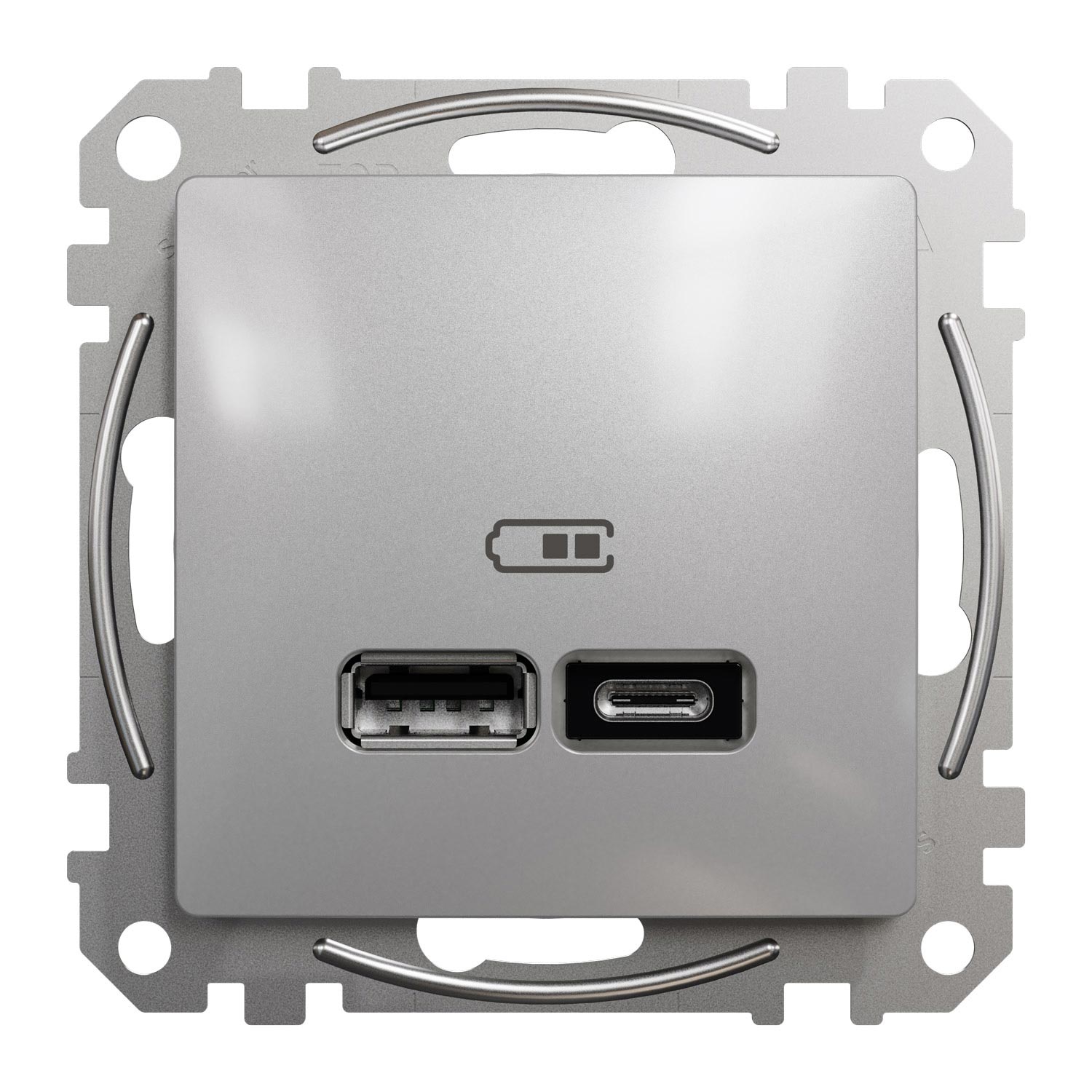Gniazdo ładowania USB typ A+C 2,4A, srebrne aluminium