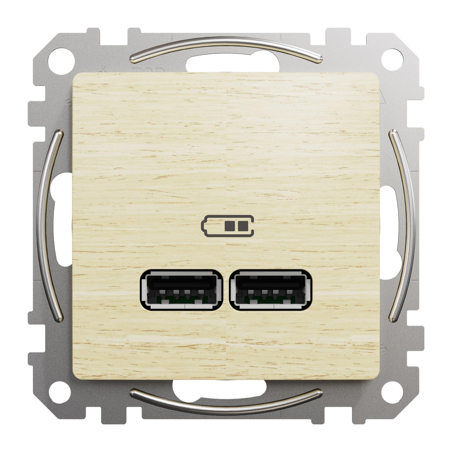 Gniazdo ładowania USB typ A+A 2,4A, brzoza