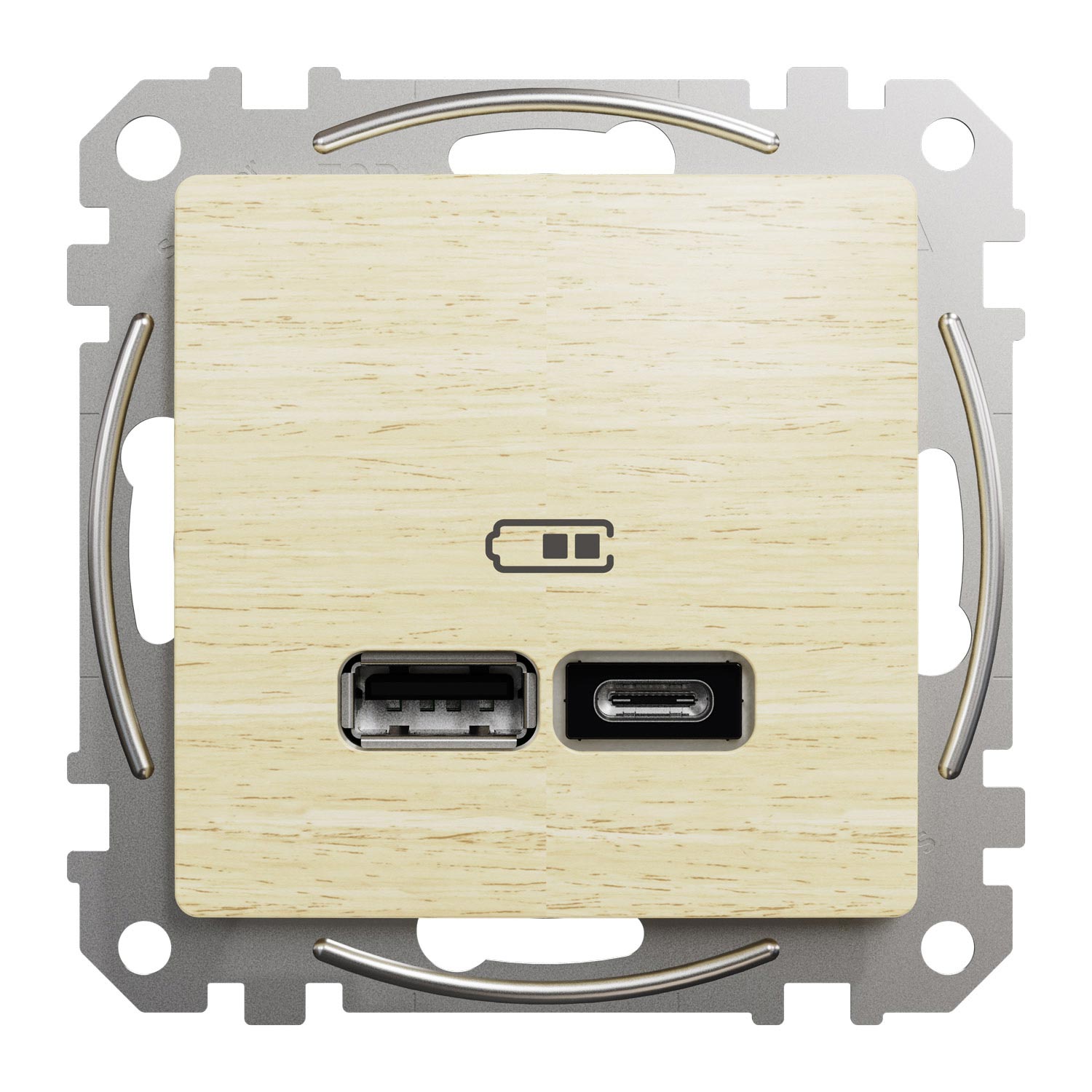 Gniazdo ładowania USB typ A+C 3A, brzoza